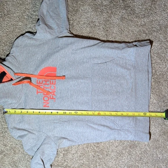 The North Face Womens Light Gray Hoodie with Coral Logo and Drawstrings - Picture 6 of 9